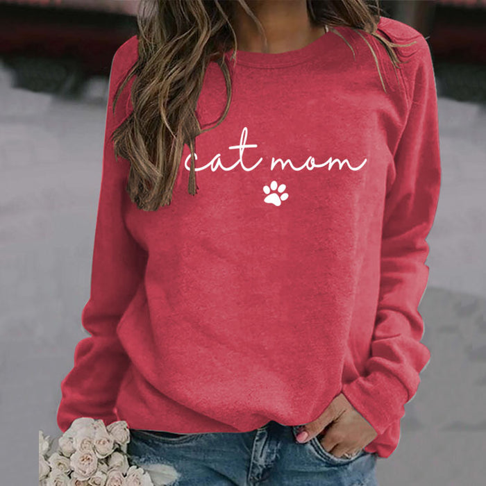 Cat Mom Dog Print Round Neck Loose Letters Fashion Women's Long-sleeved Sweatshirt