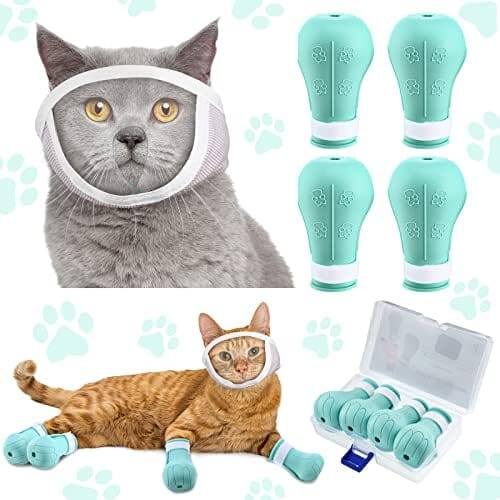 Cat Muzzle for Grooming with 4 Silicone Boots Cat Care & Grooming Pet Clever S