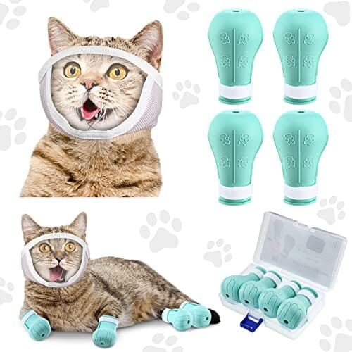 Cat Muzzle for Grooming with 4 Silicone Boots Cat Care & Grooming Pet Clever