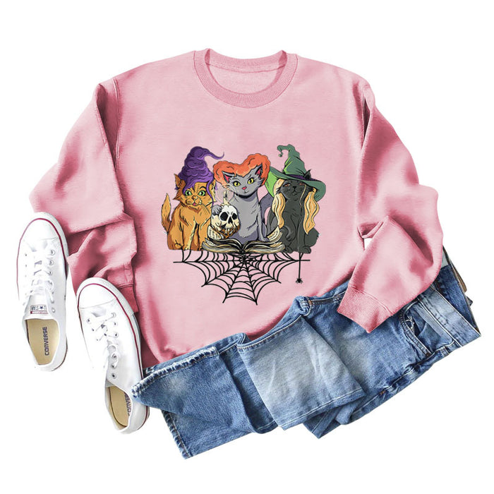 Cat Print Base Loose Long Sleeve Plus Size Sweater Girl