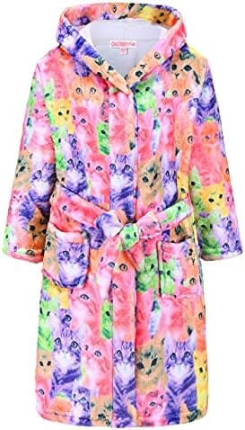 Cat Print Girls Bathrobes Kids Hooded Robes For You Pet Clever 3-4T
