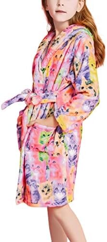 Cat Print Girls Bathrobes Kids Hooded Robes For You Pet Clever