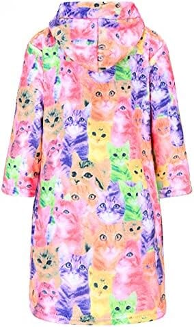 Cat Print Girls Bathrobes Kids Hooded Robes For You Pet Clever
