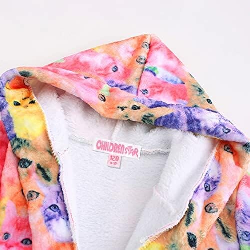 Cat Print Girls Bathrobes Kids Hooded Robes For You Pet Clever