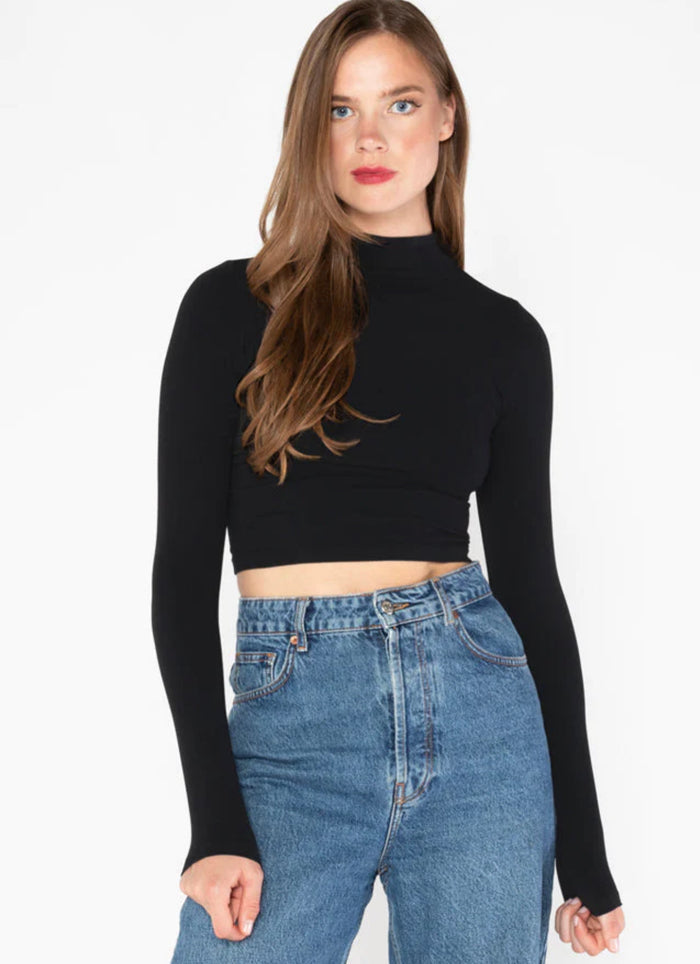 C'EST MOI BAMBOO LS CROP MOCK NECK TOP