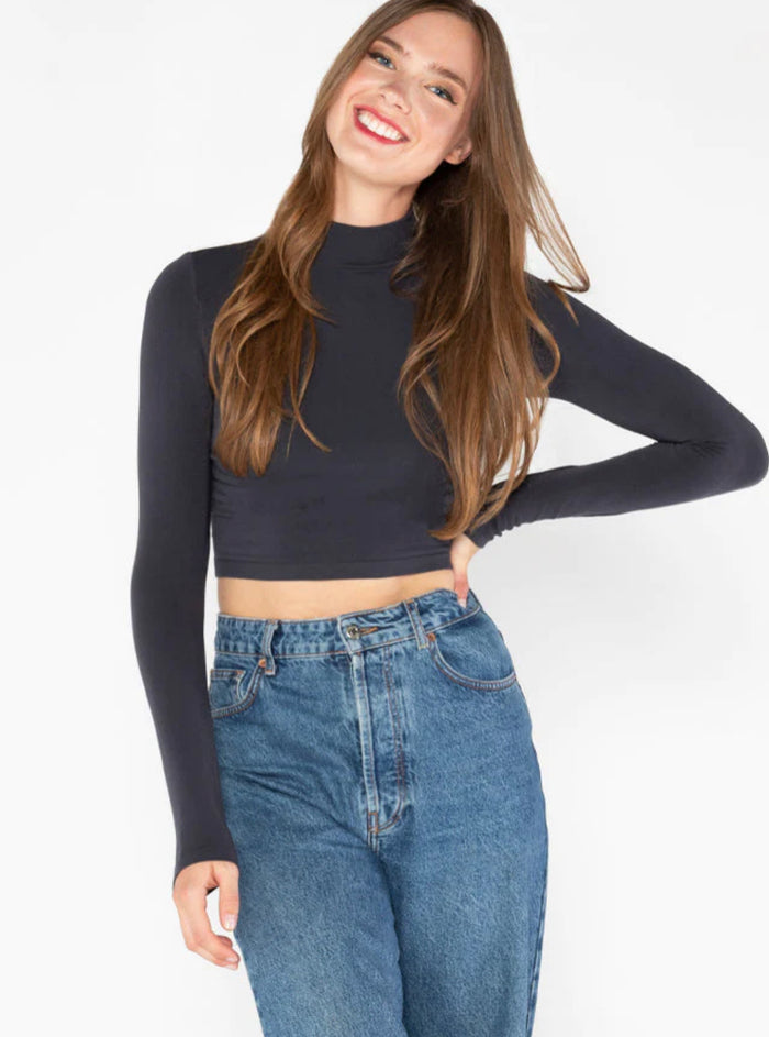 C'EST MOI BAMBOO LS CROP MOCK NECK TOP