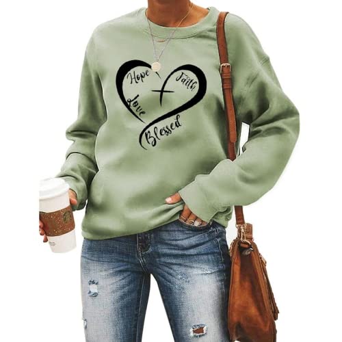 Christian Heart Sweatshirt Women Hope Faith Love Blessed Sweater