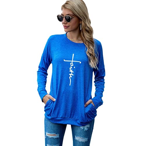 Christian Shirt for Women Long Sleeve Faith Cross Shirt Tops