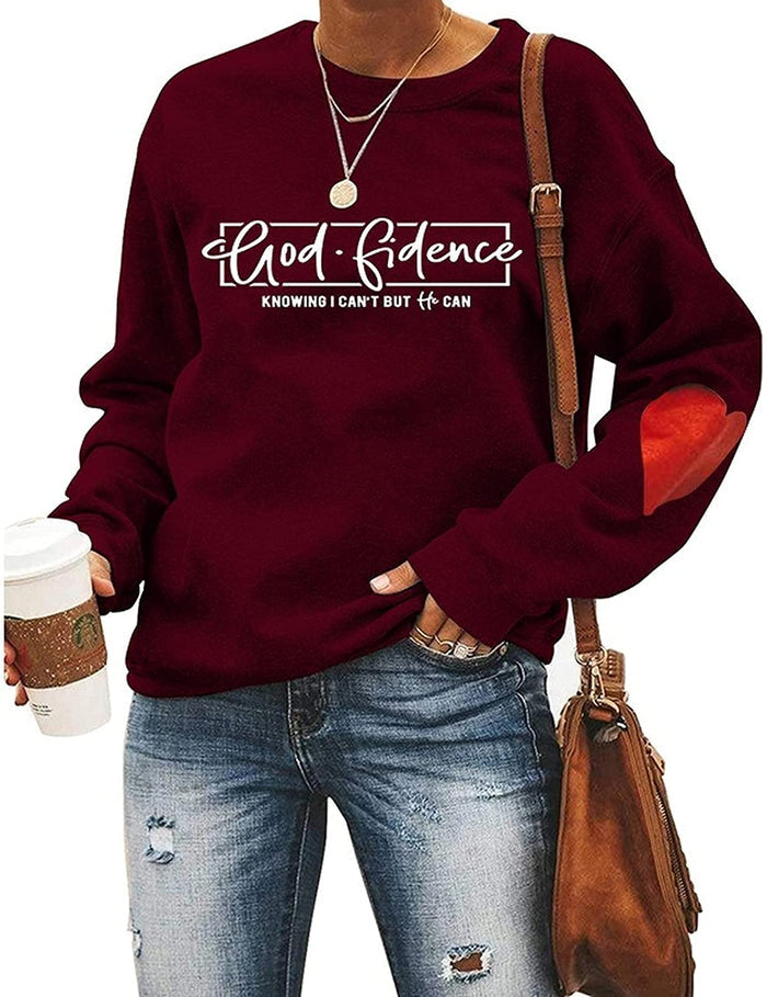 Christian Sweatshirt for Womens God Fidence Knowing I Can't But He Can Faith Clothing