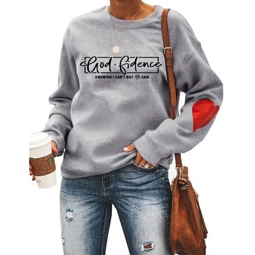 Christian Sweatshirt for Womens God Fidence Knowing I Can't But He Can Faith Clothing
