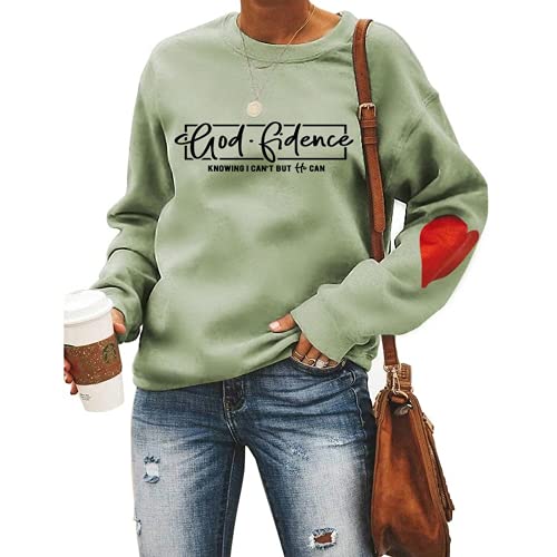 Christian Sweatshirt for Womens God Fidence Knowing I Can't But He Can Faith Clothing