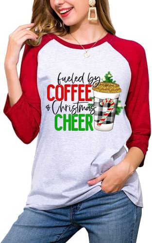 Christmas Coffee Shirt Women Fueled by Coffee and Christmas Cheer Blouse