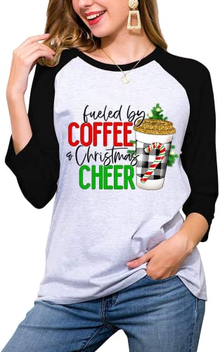 Christmas Coffee Shirt Women Fueled by Coffee and Christmas Cheer Blouse