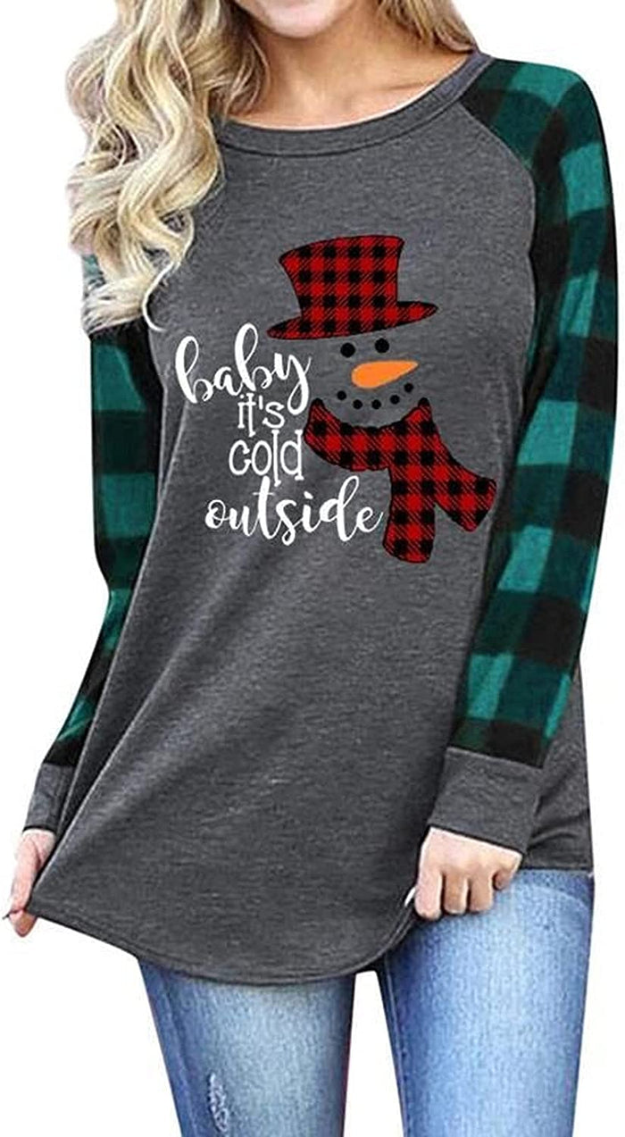 Christmas Shirt for Women Baby It's Cold Outside Long Sleeve Blouse