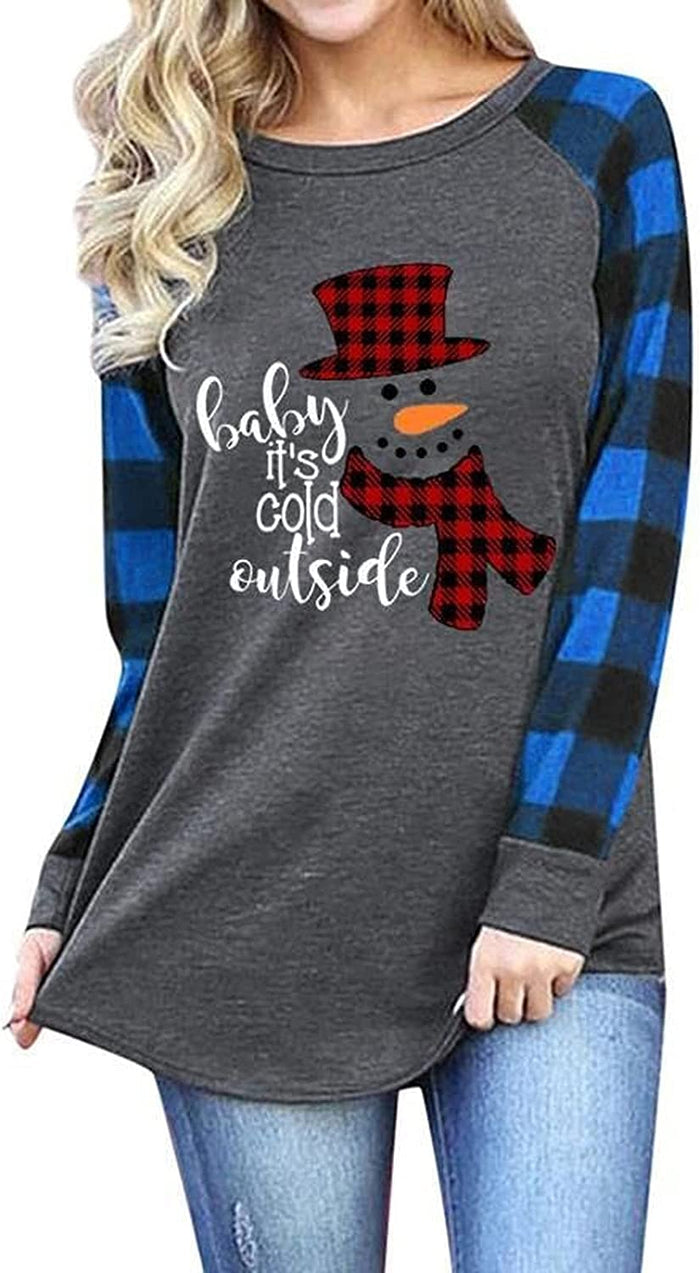 Christmas Shirt for Women Baby It's Cold Outside Long Sleeve Blouse