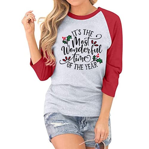 Christmas Shirt for Women Christmas Shirt It is The Most Wonderful Time 3/4 Raglan Sleeves Shirt