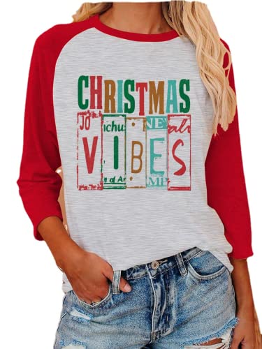 Christmas Vibes Blouse Women 3/4 Sleeve Graphic Blouse