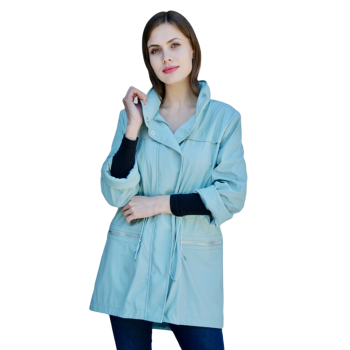 Kasia jacket, Ciao Milano jacket, Ciao Milano Kasia, Kasia jacket ether, ether color jacket, lightweight travel jacket, water resistant jacket, stylish rain jacket, windbreaker jacket for women, casual chic outerwear, packable jacket, women's fashion jacket, Ciao Milano outerwear, neutral tone jacket, versatile spring jacket