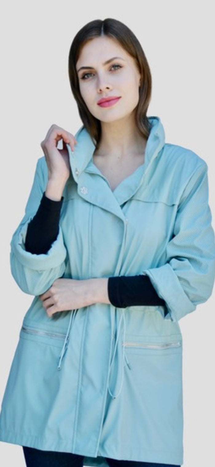 Kasia jacket, Ciao Milano jacket, Ciao Milano Kasia, Kasia jacket ether, ether color jacket, lightweight travel jacket, water resistant jacket, stylish rain jacket, windbreaker jacket for women, casual chic outerwear, packable jacket, women's fashion jacket, Ciao Milano outerwear, neutral tone jacket, versatile spring jacket