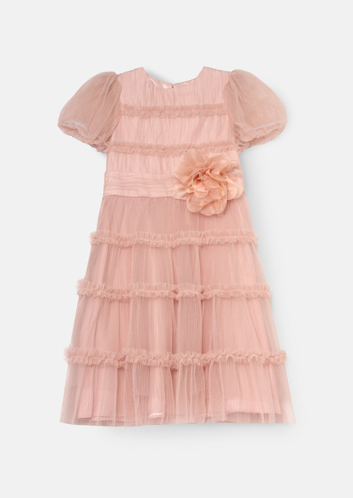 Clara Pink Pleated Mesh Corsage Dress
