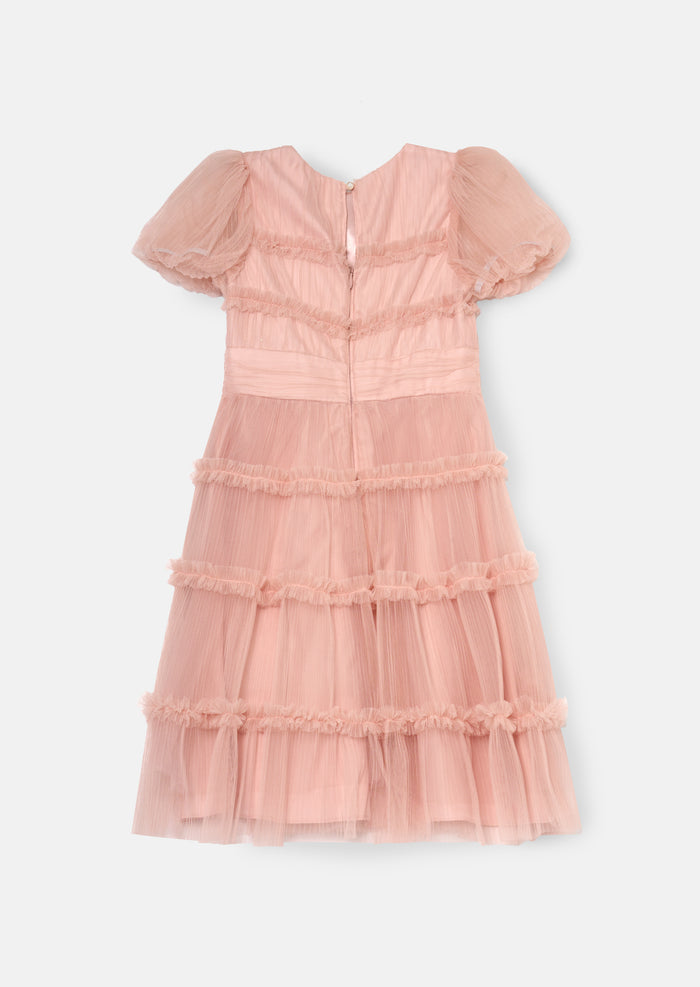 Clara Pink Pleated Mesh Corsage Dress