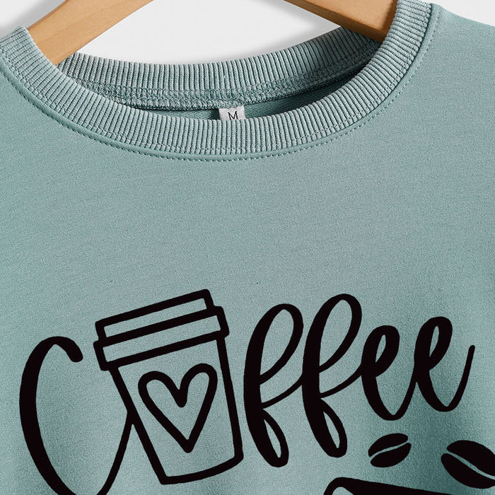 Coffee Books Letters Fashion Loose Large Size Long Sleeve Round Neck Sweater Women
