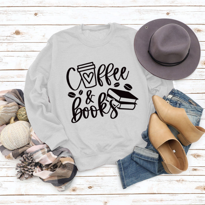 Coffee Books Letters Fashion Loose Large Size Long Sleeve Round Neck Sweater Women