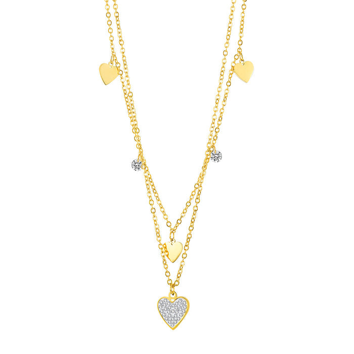 Cold Wind Double Layer Titanium Steel Necklace Female Hip Hop Love Clavicle Chain