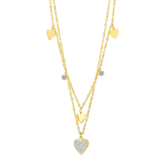 Cold Wind Double Layer Titanium Steel Necklace Female Hip Hop Love Clavicle Chain