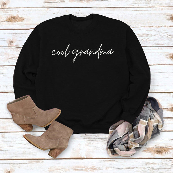 Cool Grandma Letter Simple Printing Round Neck Loose Long Sleeve Bottoming Sweater Women's Dress