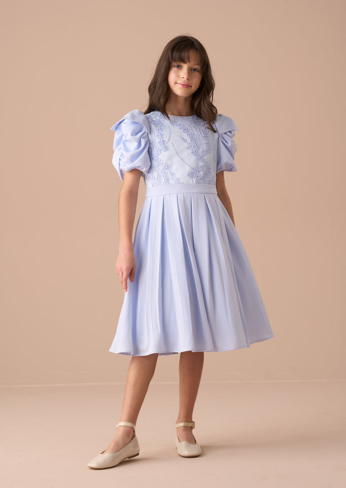 Coralie Blue Embroidered Bodice Dress