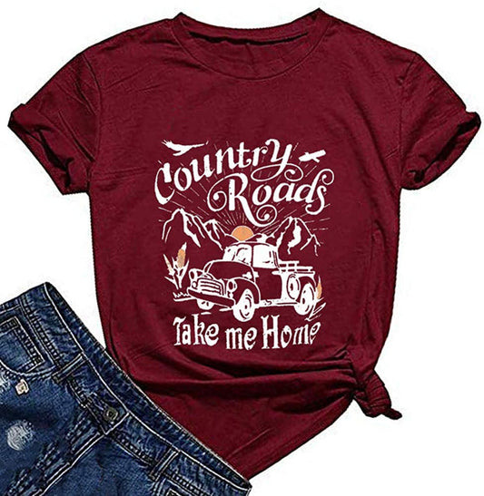 Country Roads Take Me Home T-Shirt for Women Old Vintage Truck T-Shirt