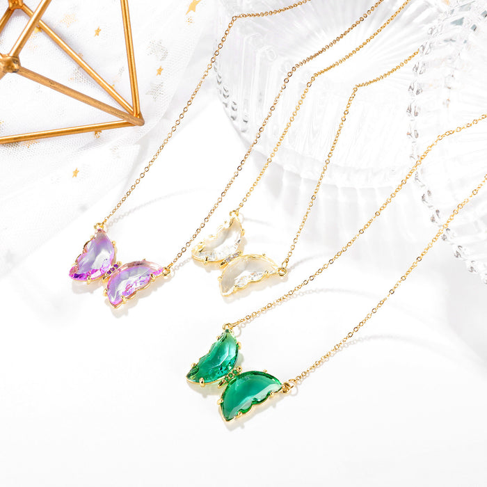 Creative Small Fresh Collarbone Chain Girl Crystal and Diamond Pendant Personalized Versatile Butterfly Necklace