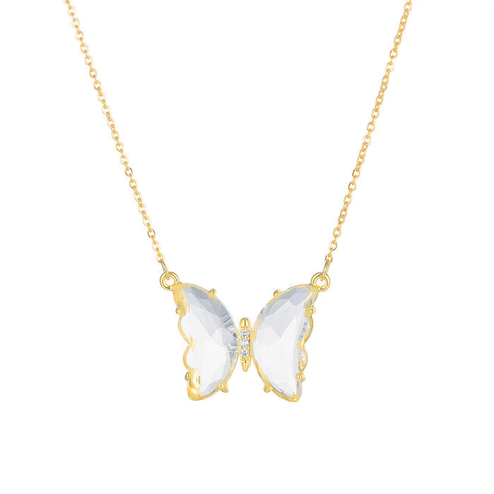 Creative Small Fresh Collarbone Chain Girl Crystal and Diamond Pendant Personalized Versatile Butterfly Necklace