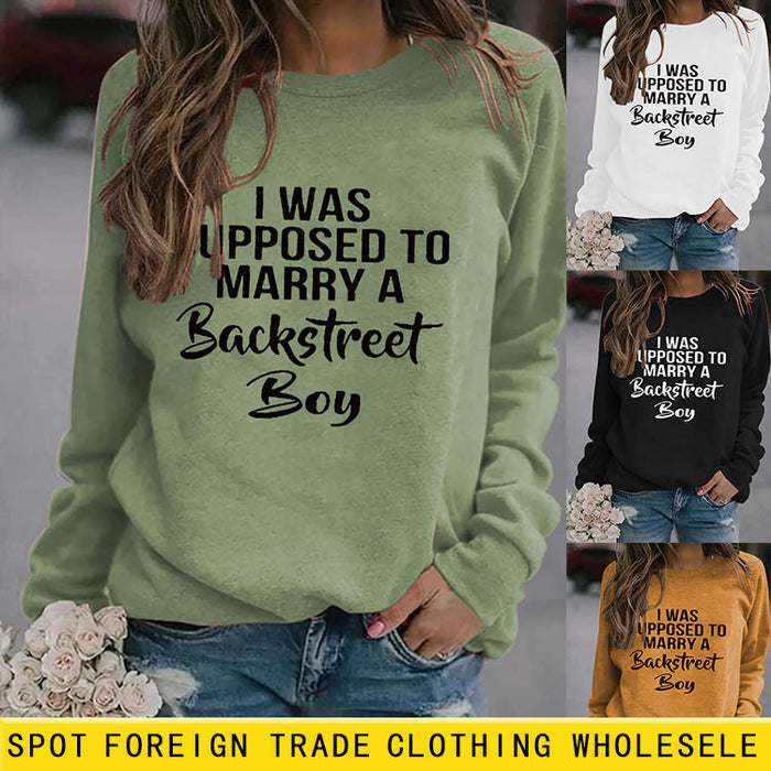 Crew Neck Letters Women's Long Sleeve I Was Supposed Loose Print Sweater