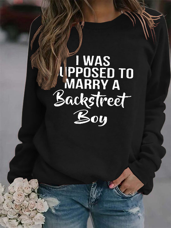 Crew Neck Letters Women's Long Sleeve I Was Supposed Loose Print Sweater
