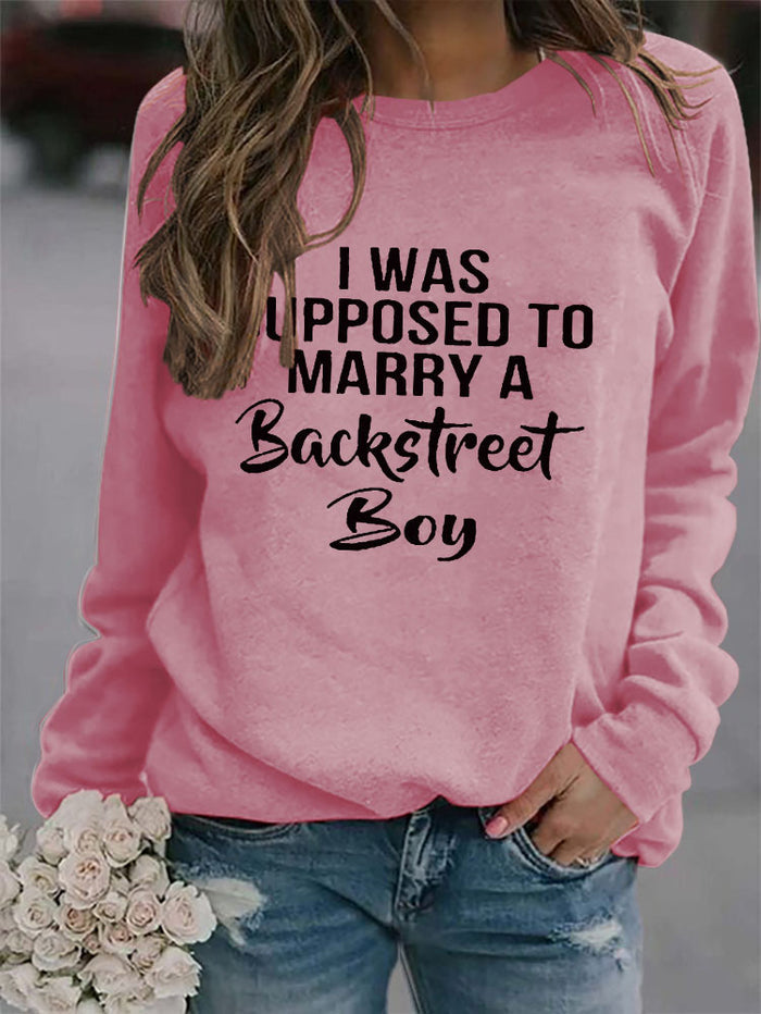 Crew Neck Letters Women's Long Sleeve I Was Supposed Loose Print Sweater