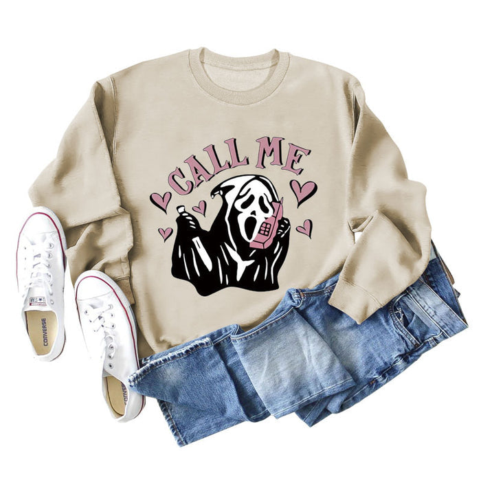 Cross-border CALL ME Fashion Letter Love Printing Long Sleeve Loose Casual Sweater Girl