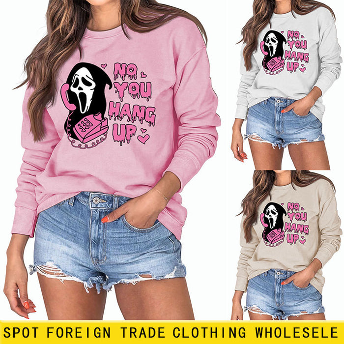 Cross Border NO YOU HANG UP Women's Round Neck Autumn and Winter Casual Long Sleeved Fashionable Sweater