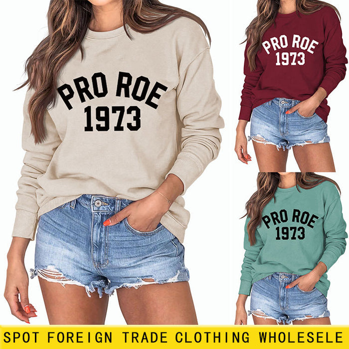 Cross Border PRO ROE 1973 Fashion Women's Large Long Sleeve Round Neck Sweater Women