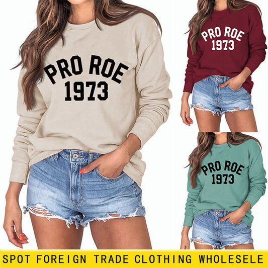 Cross Border PRO ROE 1973 Fashion Women's Large Long Sleeve Round Neck Sweater Women