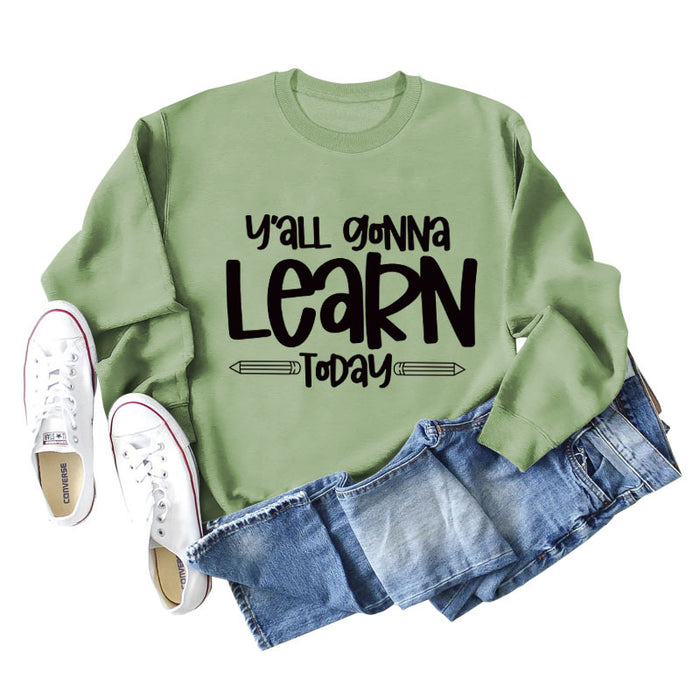 Olive green sweater (black font) / S