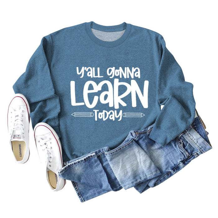 Blue sweater (white font) / S