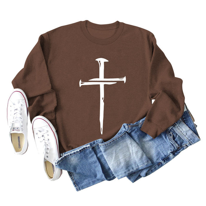Coffee colored sweater (white font) / S