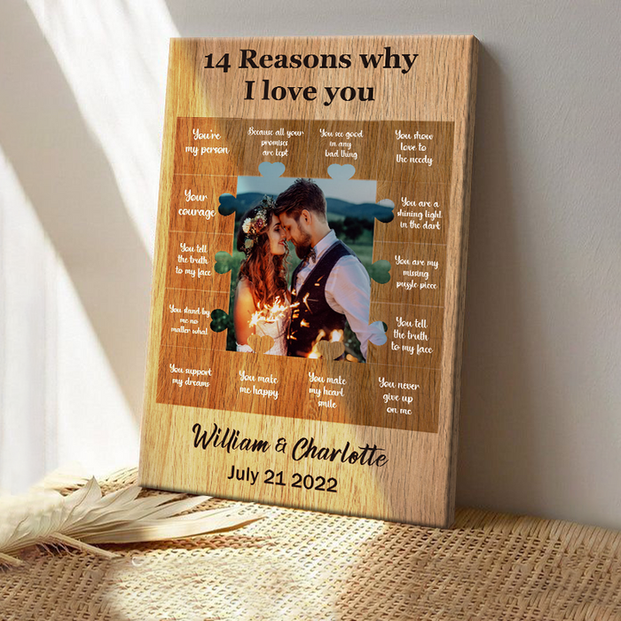 Custom Photo 14 Reasons Why I Love You Valentine's Day Gifts Couple Personalized Custom Framed Canvas Wall Art