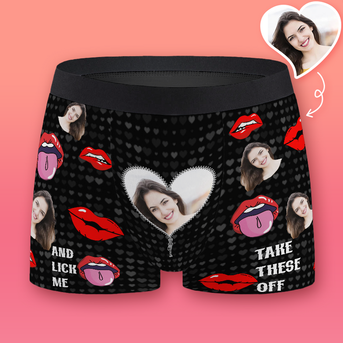 Custom Photo & Face Take These Off And Lick Me - Gifts For Him, Her Personalized Custom Men's Boxer Briefs