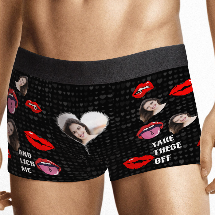 Custom Photo & Face Take These Off And Lick Me - Gifts For Him, Her Personalized Custom Men's Boxer Briefs