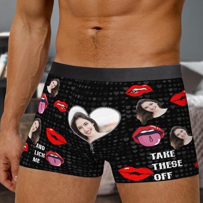 Custom Photo & Face Take These Off And Lick Me - Gifts For Him, Her Personalized Custom Men's Boxer Briefs