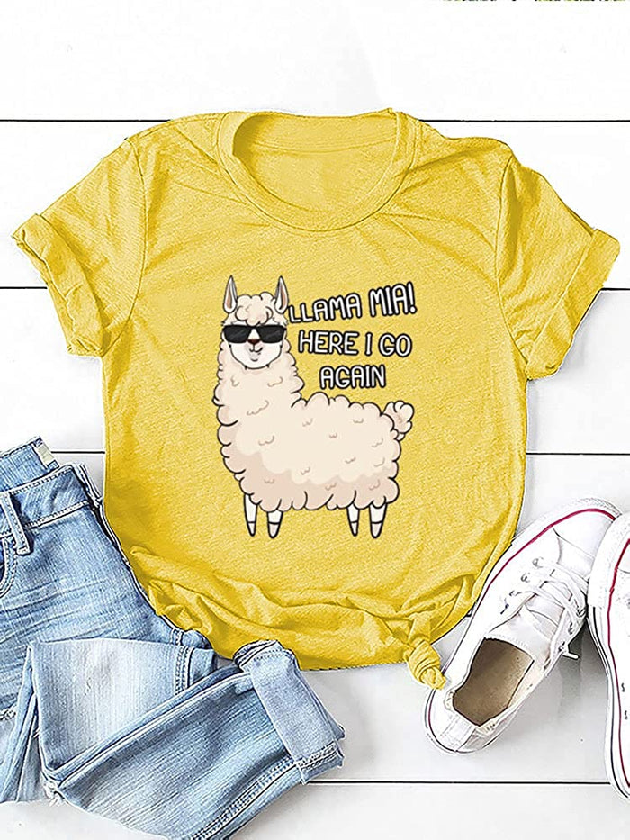 Cute Alpaca Gift Idea T-Shirt Women Llama Mia Funny Drama Llama Tees Tops
