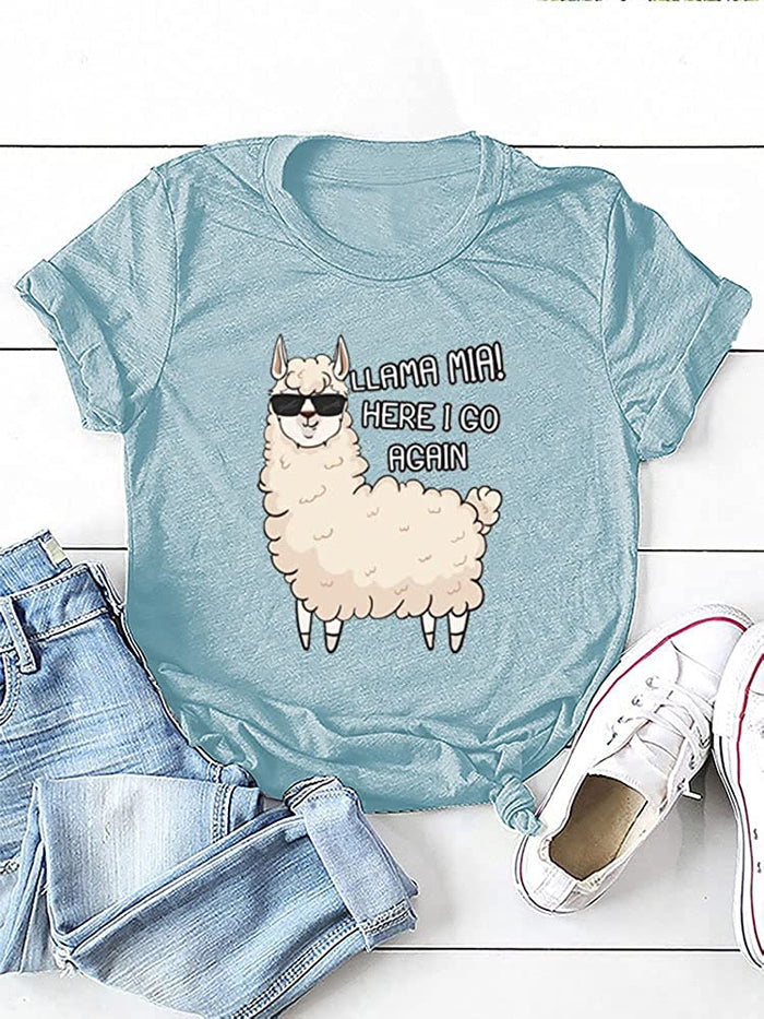 Cute Alpaca Gift Idea T-Shirt Women Llama Mia Funny Drama Llama Tees Tops